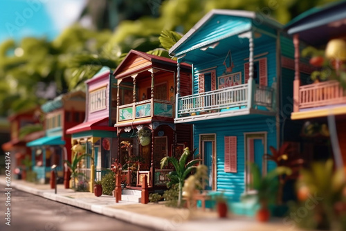 Vibrant Caribbean Charm Colorful Wooden Houses on an Island Paradise AI generated