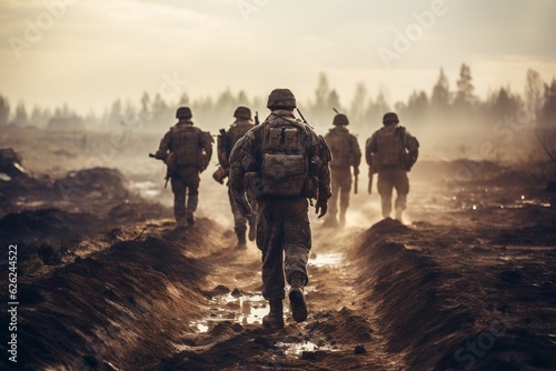 Soldiers in the Field. Military Company. AI © Usmanify