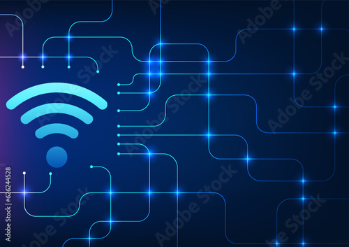 Wifi technology It is a technology that sends internet signals to electronic devices to make a connection. It is a Vector illustration with a wifi icon with the connection circuit board.