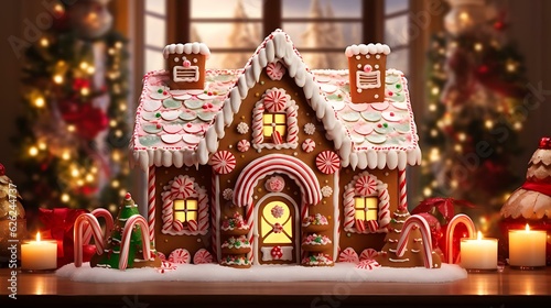a gingerbread house with candles