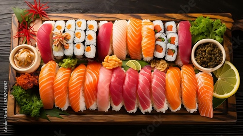 a tray of sushi