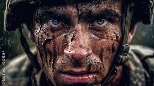 Battle-Worn Soldier with Painful Expression