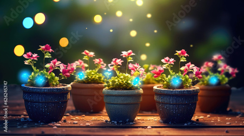 Sunlit Garden with Colorful Pots