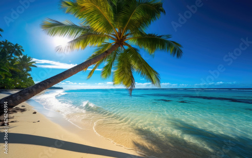 Tropical Beach and Palm Tree © AIproduction