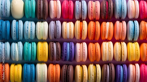 Chromatic Delights - Multicolor Macarons in Bold Vertical Stripes on Colorful Background, generative AI 