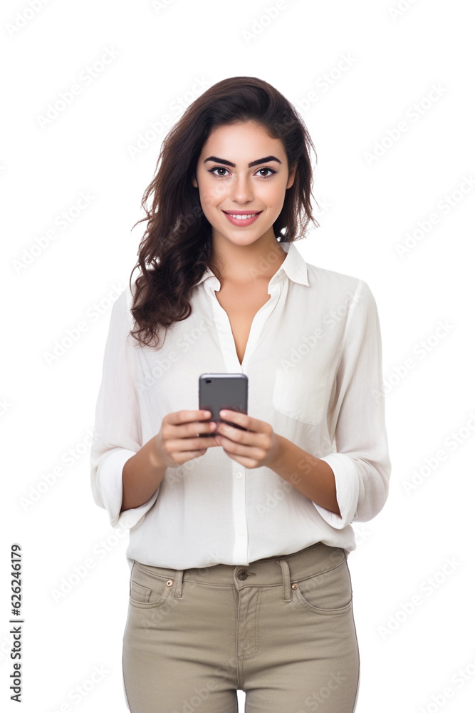 woman using cell phone isolated on white woman using cell phone isolated on white