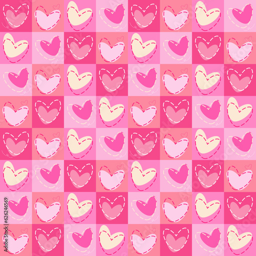 Romantic Valentine's Day Heart Illustration on Seamless Red Pink Background - Geometric Shapes and Texture for Posters, Cards, and Designs"