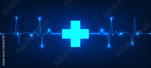 Medical technology, with Medical Neutrality as the icon in the center of the image with interconnected heart waves. Modern medical technology that helps patients access treatment quickly.