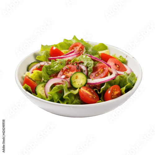 A delicious and healthy salad in a white bowl on a table