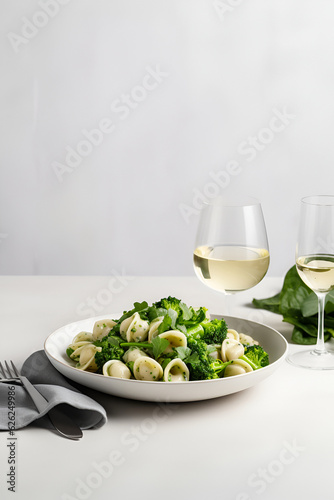 Orecchiette pasta with Broccoli Rabe on the plate on the table