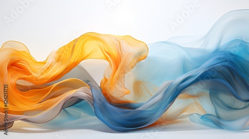 Abstract blend of sky blue and yellow abstract blooming shape background, generative ai 