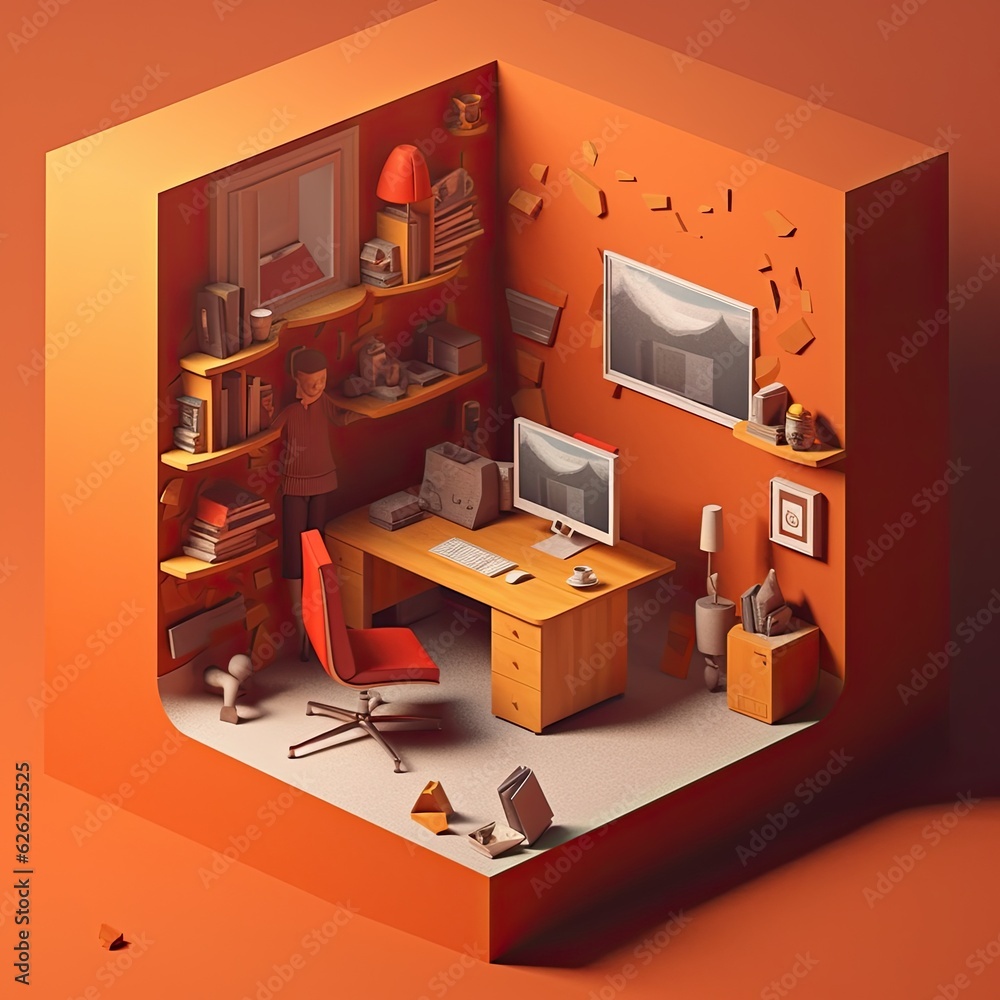 Office 3d cartoon illustration - Generative AI. Office 3d cartoon illustration - Generative AI.