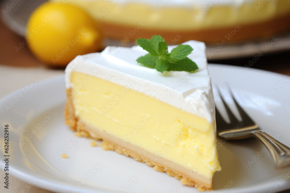 Piece of lemon cheesecake on a plate. Piece of lemon cheesecake on a plate.