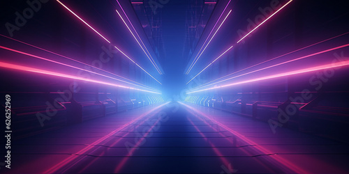 Tunnel Abstrakt und futuristisch als Hintergrund in leuchtenden Neon Farben für Webdesign und Drucksachen als Vorlage, ai generativ