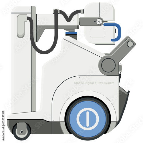 Medical equipment, Mobile digital X-ray unit for examinations directly patient bedside, emergency room in the hospital. Flat design