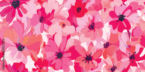 Cute abstract flowers print. Modern cartoon style pattern. Fashionable template for design. Pink flower pattern, with bright colorful backgrounds, vibrant acrylic colors brush strokes, vibrant florals