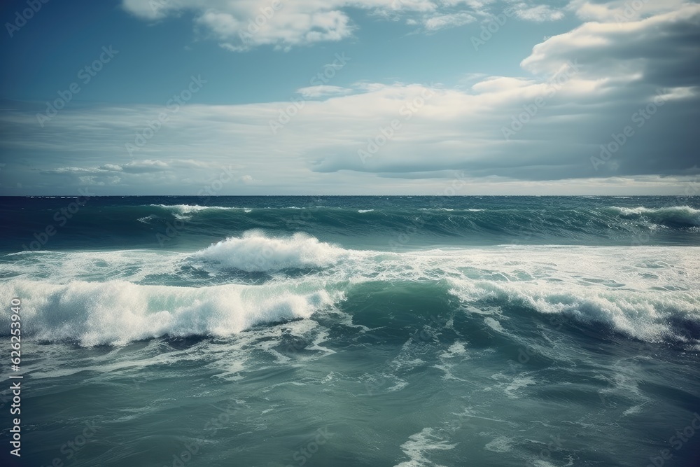 Waves on the beach on a cloudy day