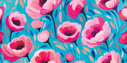 Cute abstract flowers print. Modern cartoon style pattern. Fashionable template for design. Pink flower pattern, with bright colorful backgrounds, vibrant acrylic colors brush strokes, vibrant florals