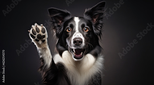 Dog showing hello goodbye high five gesture, generative ai