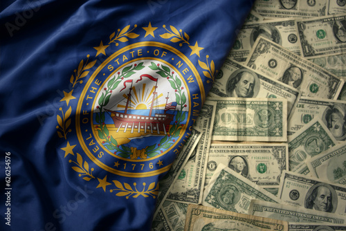 Cuadro en lienzo colorful waving national flag of new hampshire state on a american dollar money background