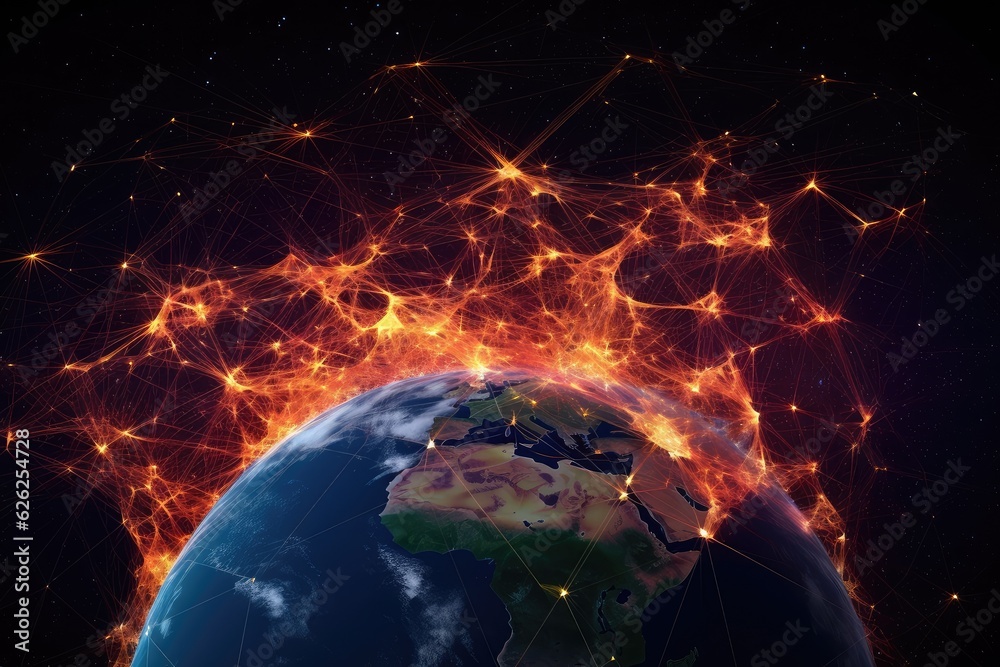 Earth is in the sky with many interconnected satellites, AI generated Earth is in the sky with many interconnected satellites, AI generated