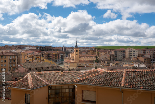 Aerial view of Segovia with San Millan Church from Mirador de la Caneleja Viewpoint - Segovia, Spain.