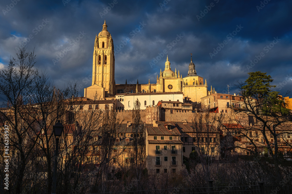Segovia Skyline at sunset with Cathedral - Segovia, Spain