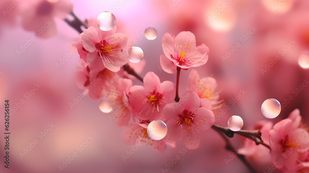 Сherry blossom background with soft focus and bokeh effect