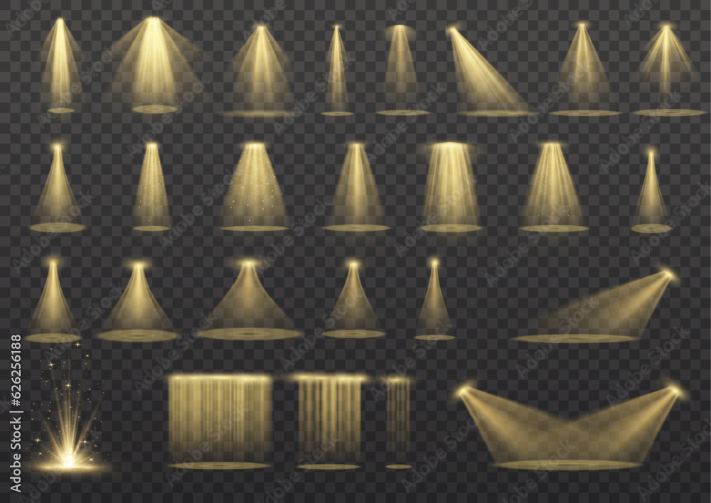 Set of spotlights isolated on transparent background. Vector glowing ...