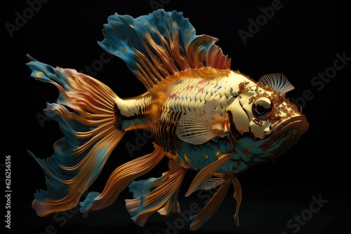 Beautiful golden fish with shimmering fish scales with dark background (Generative AI) photo