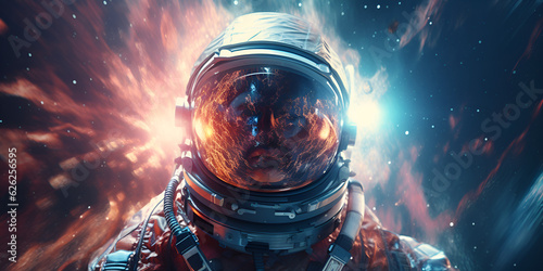  Portrait of astronaut with galaxy and starry planet in the infinity space concept Space Odyssey: Capturing an Astronaut Amidst Galaxies and Starry Planets 