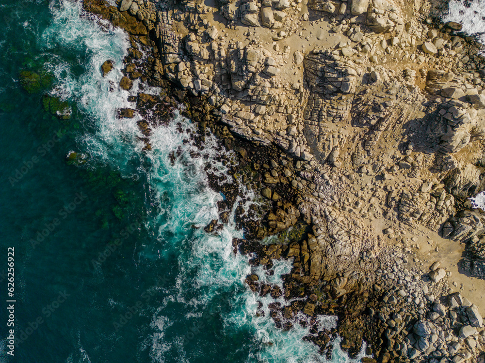 Aerial view of Isla Pan de Azúcar in the National Park Pan de Azúcar at the coast of the Atacama desert in Chile - Traveling South America Aerial view of Isla Pan de Azúcar in the National Park Pan de Azúcar at the coast of the Atacama desert in Chile - Traveling South America