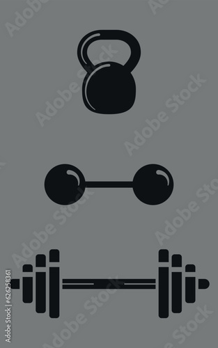 Set of fitness equipment icons. Vector isolated on gray background