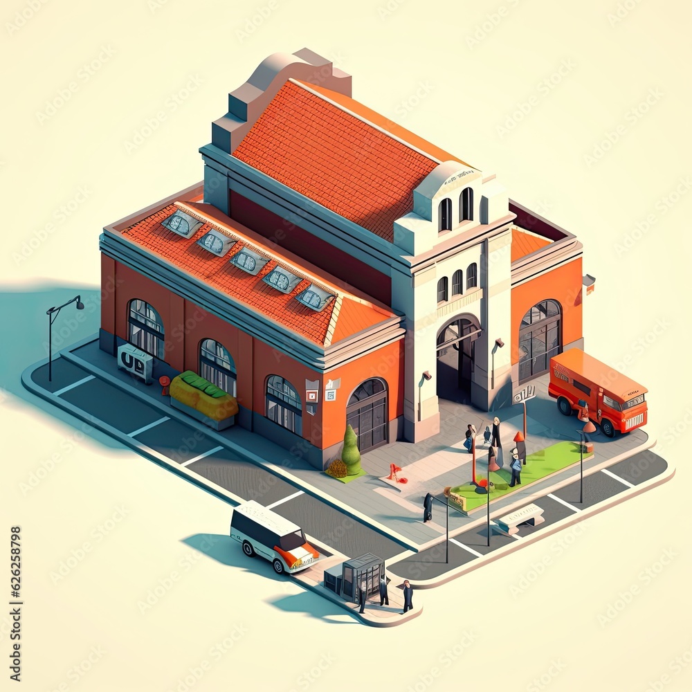 Naklejka premium Railway station 3d cartoon illustration - Generative AI.