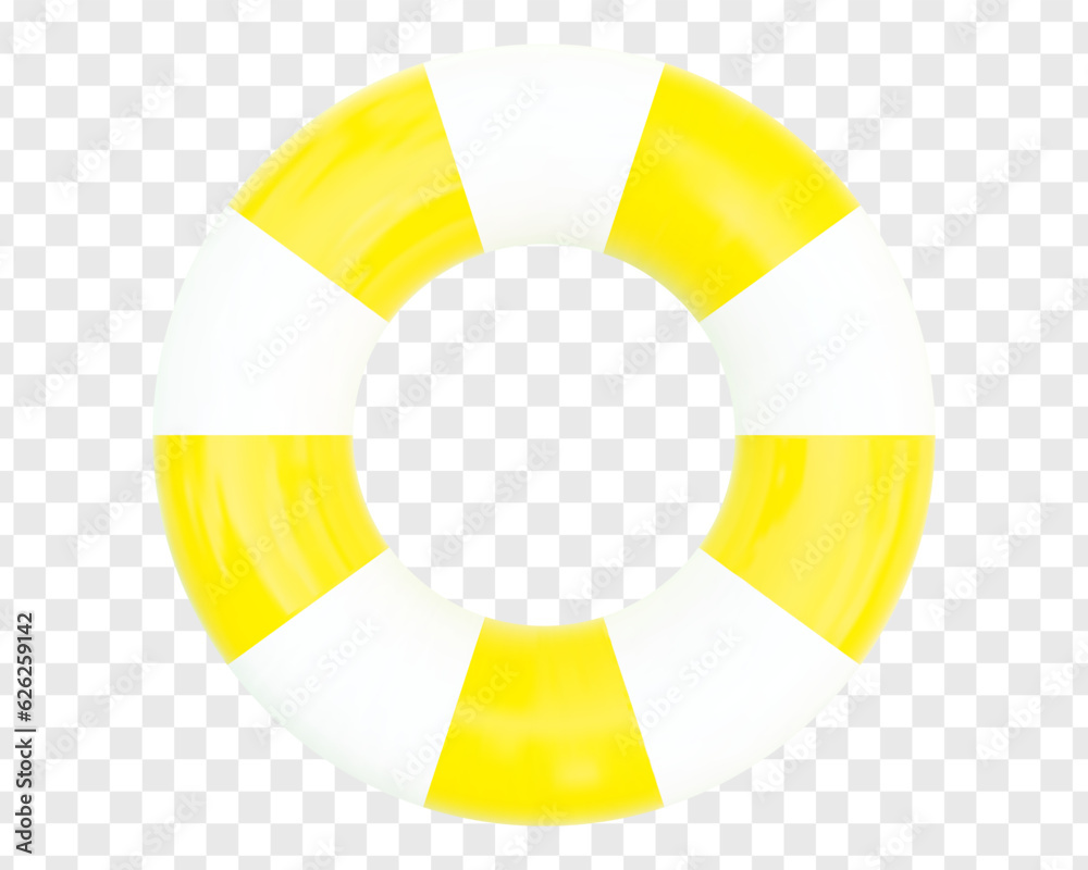 Obraz premium 3d rescue life buoy icon on isolated background. Rubber ring or inflatable buoy yellow and white colors. Stock vector illustration..