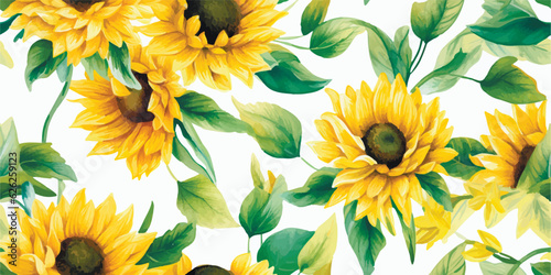 Seamless pattern with watercolor flowers, sunflower, repeat floral texture, digital paper hand drawing. Perfectly for wrapping paper, wallpaper, fabric, texture and other printing