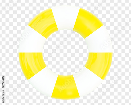 3d rescue life buoy icon on isolated background. Rubber ring or inflatable buoy yellow and white colors. Stock vector illustration..