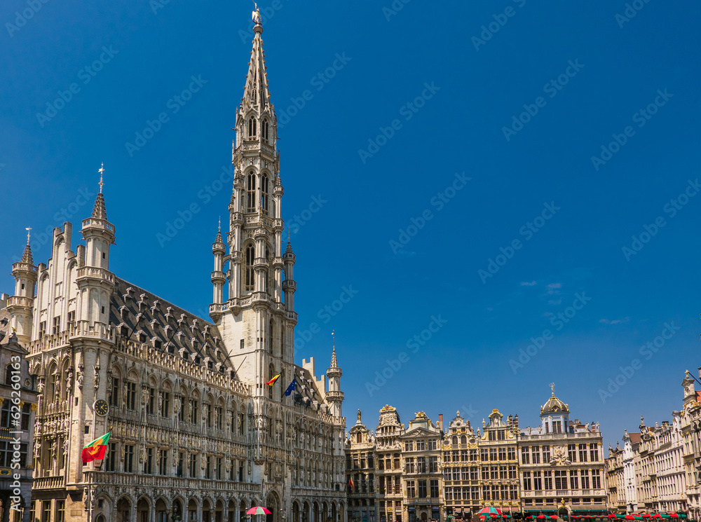 Brussels, Belgium: Panorama View of the Historical City Center Buildings of the Gran Place Square, Unesco Site Brussels, Belgium: Panorama View of the Historical City Center Buildings of the Gran Place Square, Unesco Site