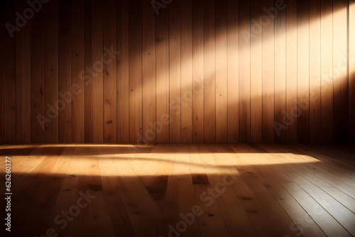 wooden room with wooden floor and light from the window  abstract background. AI Generated.