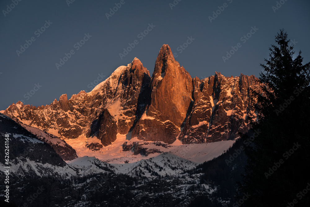 Sunset on the alps mountains