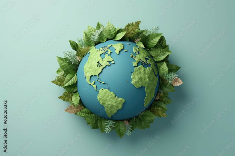 a 3D illustration of a leaf around an earth.. Generative ai a 3D illustration of a leaf around an earth.. Generative ai