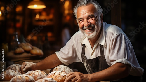One senior old confident man prepare bread at bakery
