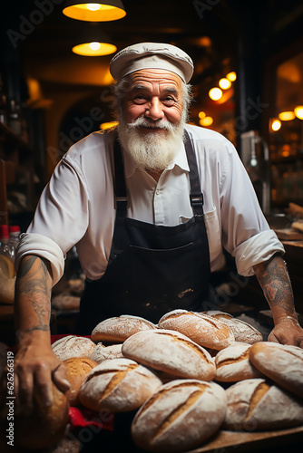 One senior old confident man prepare bread at bakery