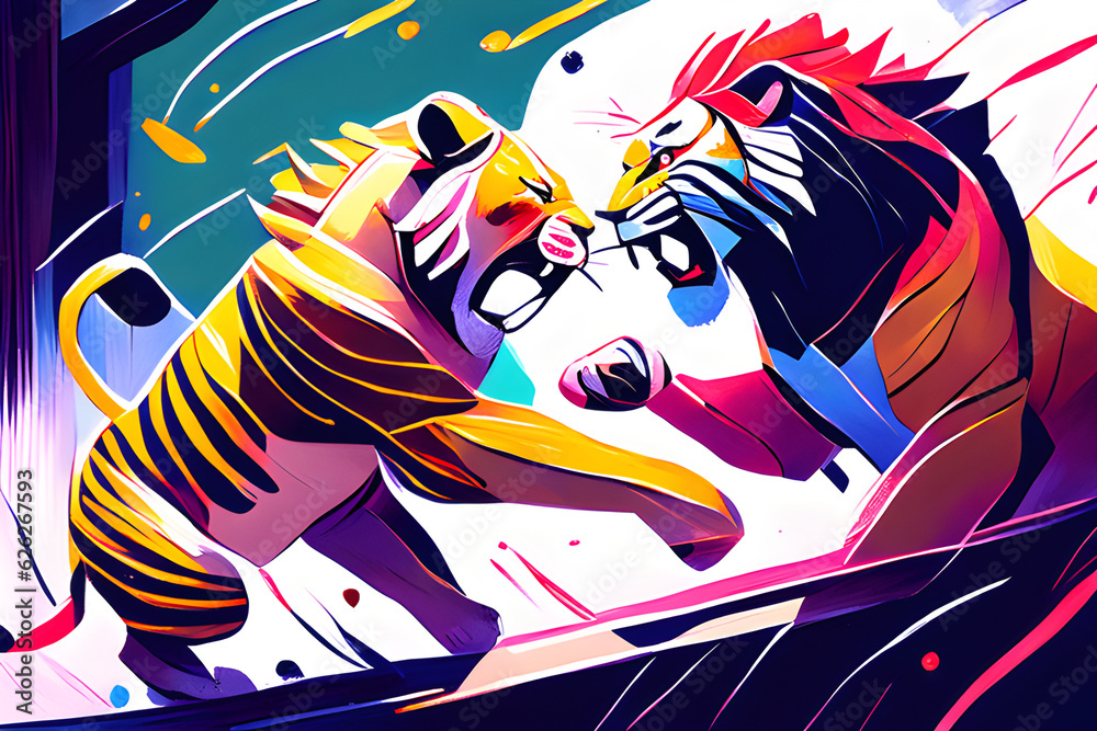 a fight between tigers and lions, Generative AI