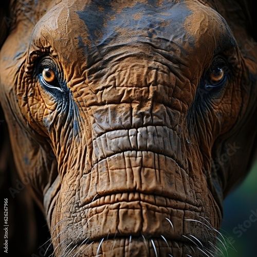 An elephant's face and trunk in close up. (Generative AI)