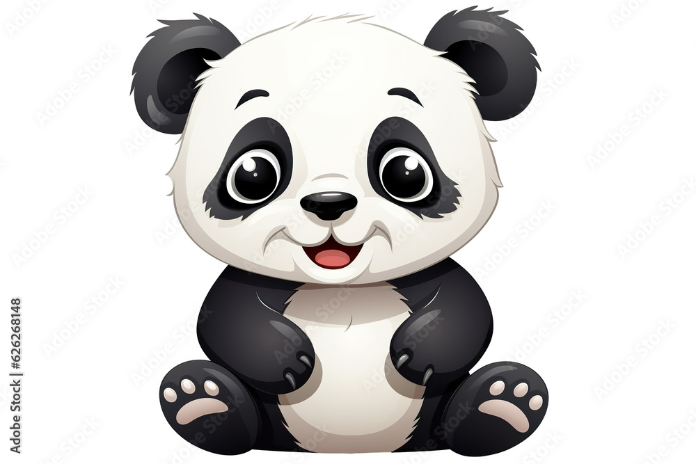 Naklejka premium cute Chinese new year panda smiling, white isolated background PNG