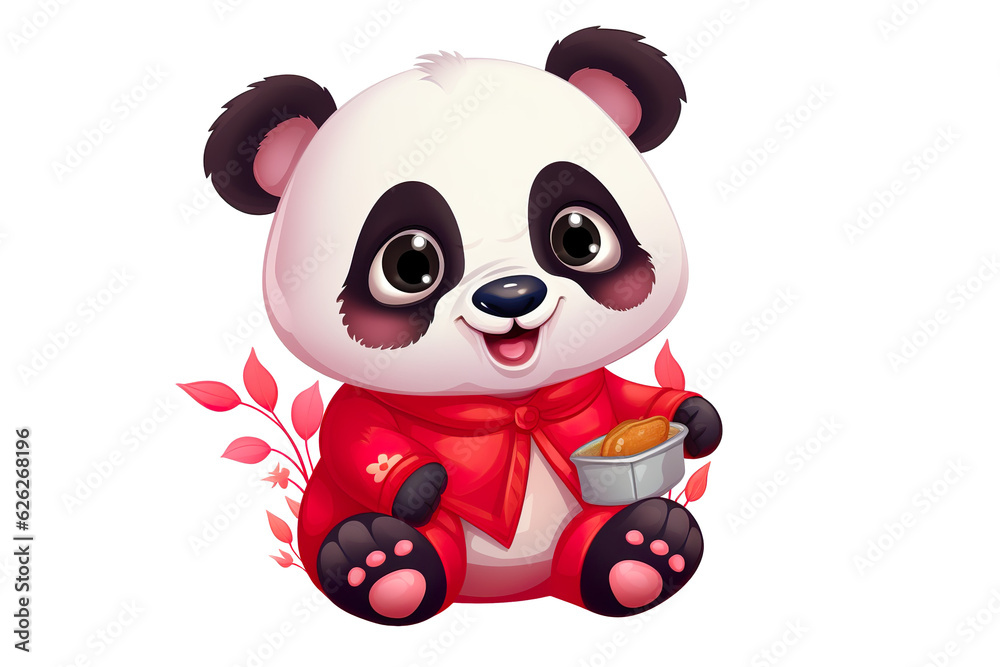 cute Chinese new year panda smiling, white isolated background PNG cute Chinese new year panda smiling, white isolated background PNG