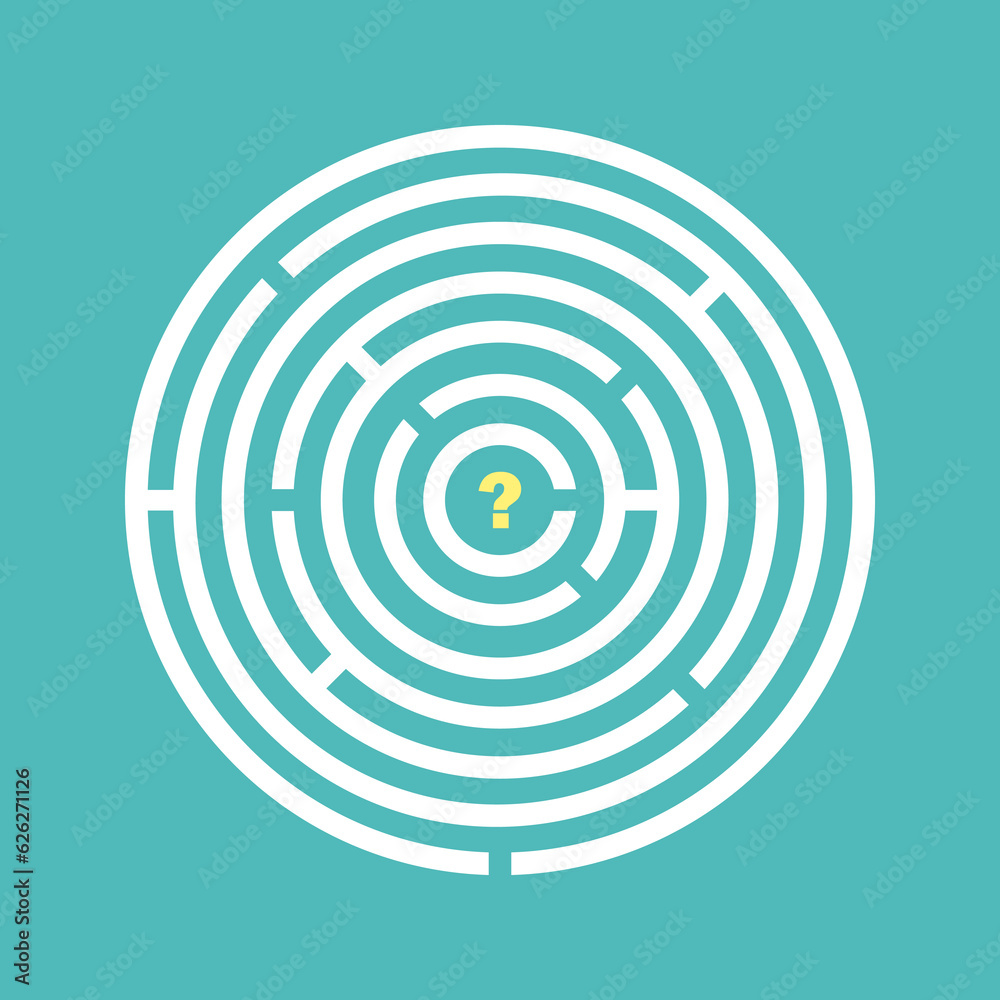 Every problem has a solution. The challenge of solving puzzle. Question mark and maze symbol. Find a way out. Every problem has a solution. The challenge of solving puzzle. Question mark and maze symbol. Find a way out.