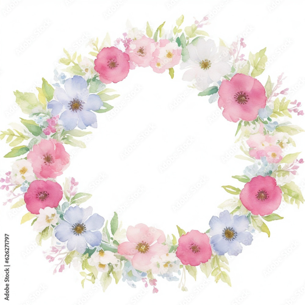 Fototapeta premium watercolor illustration of a delicate wreath of flowers