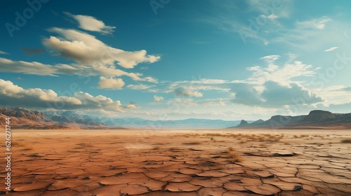 Stampa su tela Barren desert landscape with jagged sand, clear sky